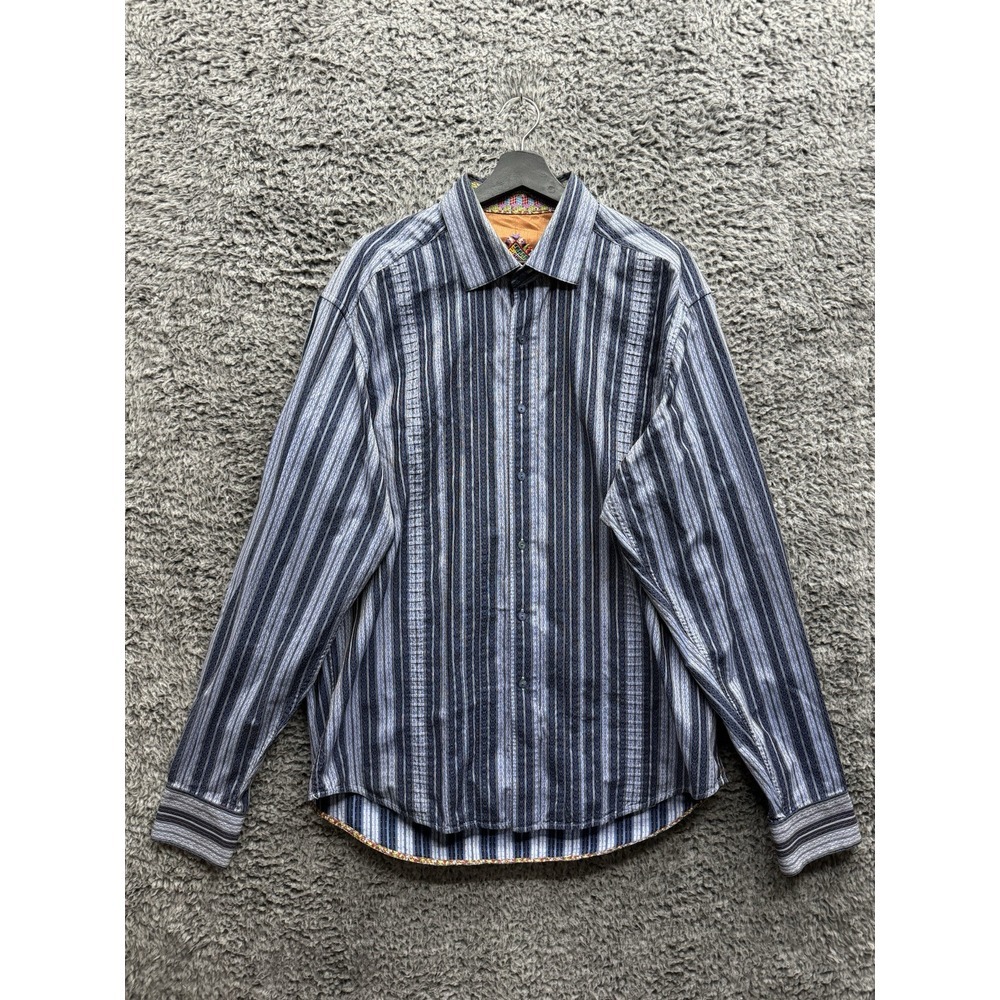 Robert Graham Men's Long Sleeve Woven Striped Shirt‎ Button Down Blue XLT